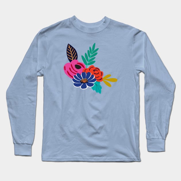 Bright boho hand drawn flowers Long Sleeve T-Shirt by Jennifer Ladd